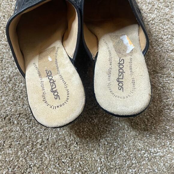 Softspots Slip On Mules Black Suede/Leather Floral Womens SZ 10WW clogs shoes - Picture 3 of 8